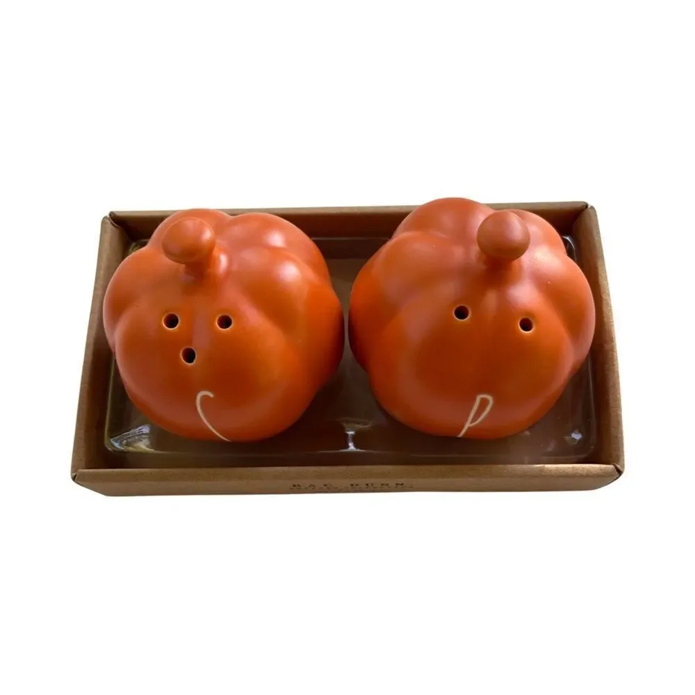 Rae Dunn Fall Ceramics Pumpkin Salt & Pepper Shakers New in Box